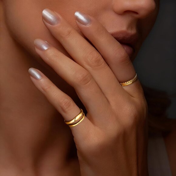 Stackable Gold Rings for Women Non Tarnish, Dainty 14K Gold Plated Chunky Stacki - Picture 4 of 9